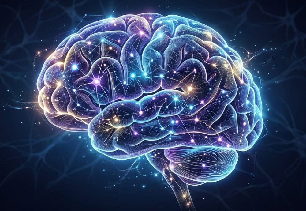 Glowing brain network illustration representing neural growth