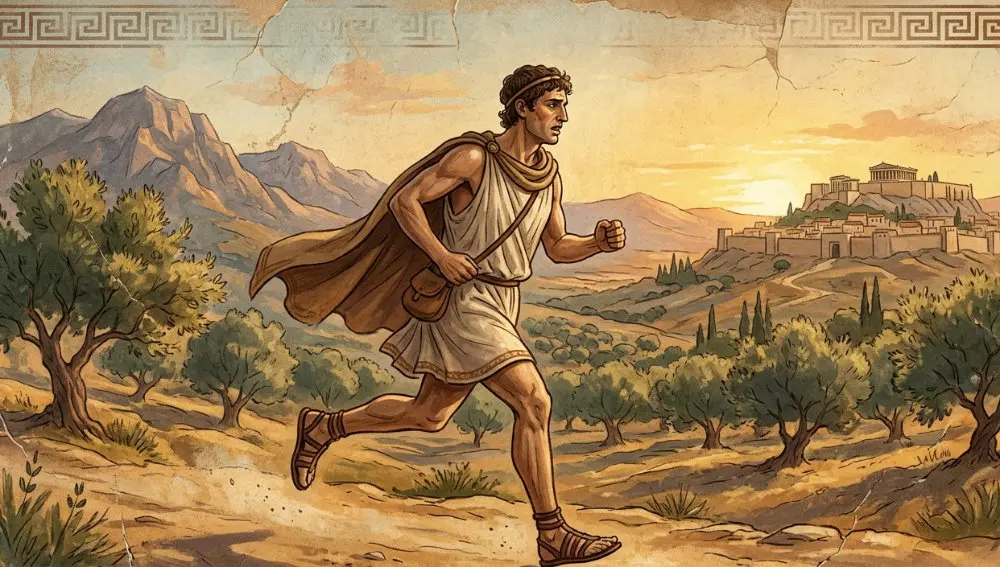 Pheidippides running to Marathon