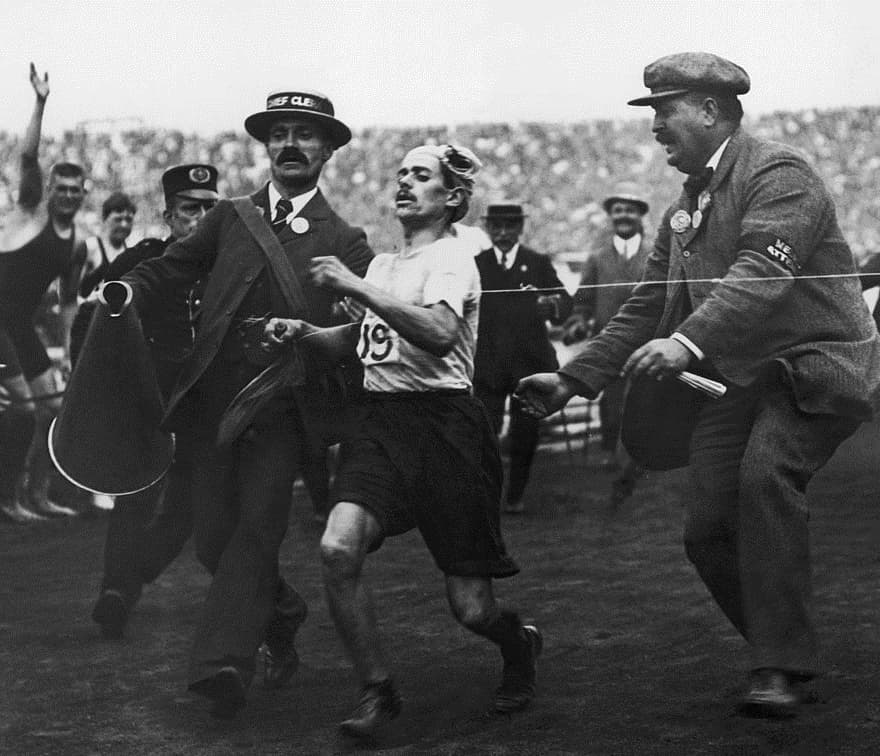 Dorando Pietri of Italy running the Olympic Marathon in 1908
